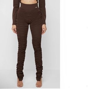 MANIERE DE VOIR - High Waisted Ruched Leggings - Chocolate Brown WITH TAGS